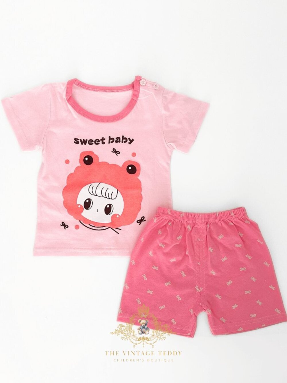 NWT Cute Girls Matching Set Kids T-shirt Shorts 2-Piece 100% Cotton Mochi 18-24M